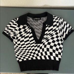 Black and White Checkered Knit Crop Top